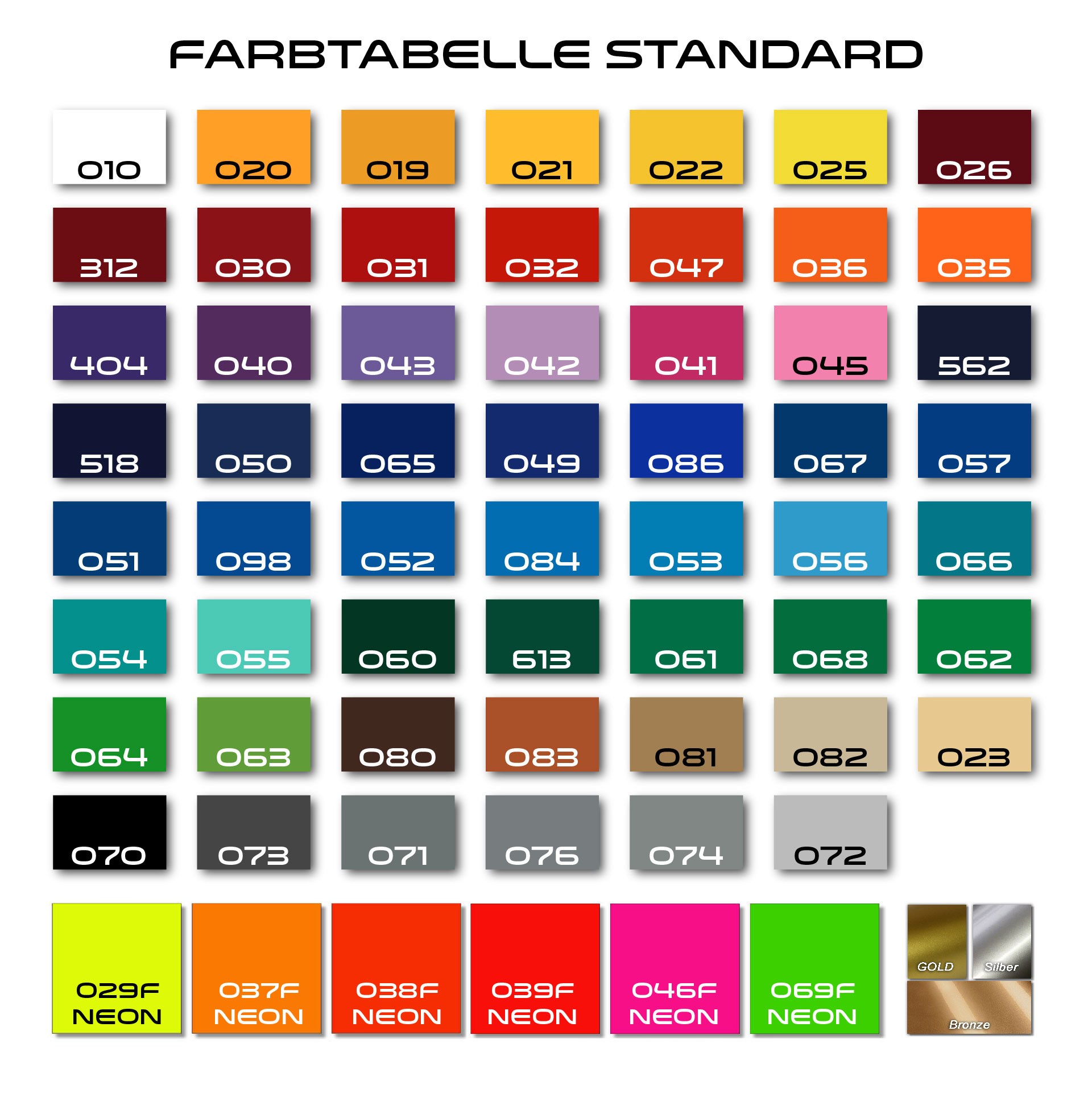 Shift Design Felgenaufkleber Standart Farbtabelle Standard Wheelsticker