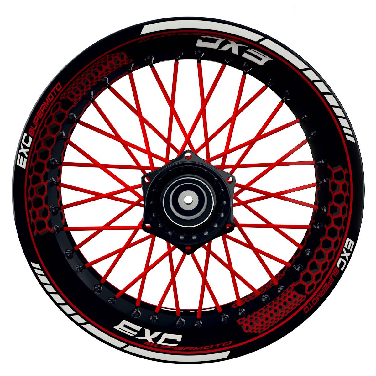 EXC Supermoto Hexagon schwarz rot Wheelsticker Felgenaufkleber