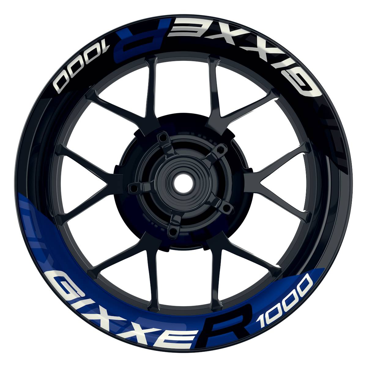 Wheelsticker Felgenaufkleber GIXXER1000 halb halb V2 schwarz blau Frontansicht