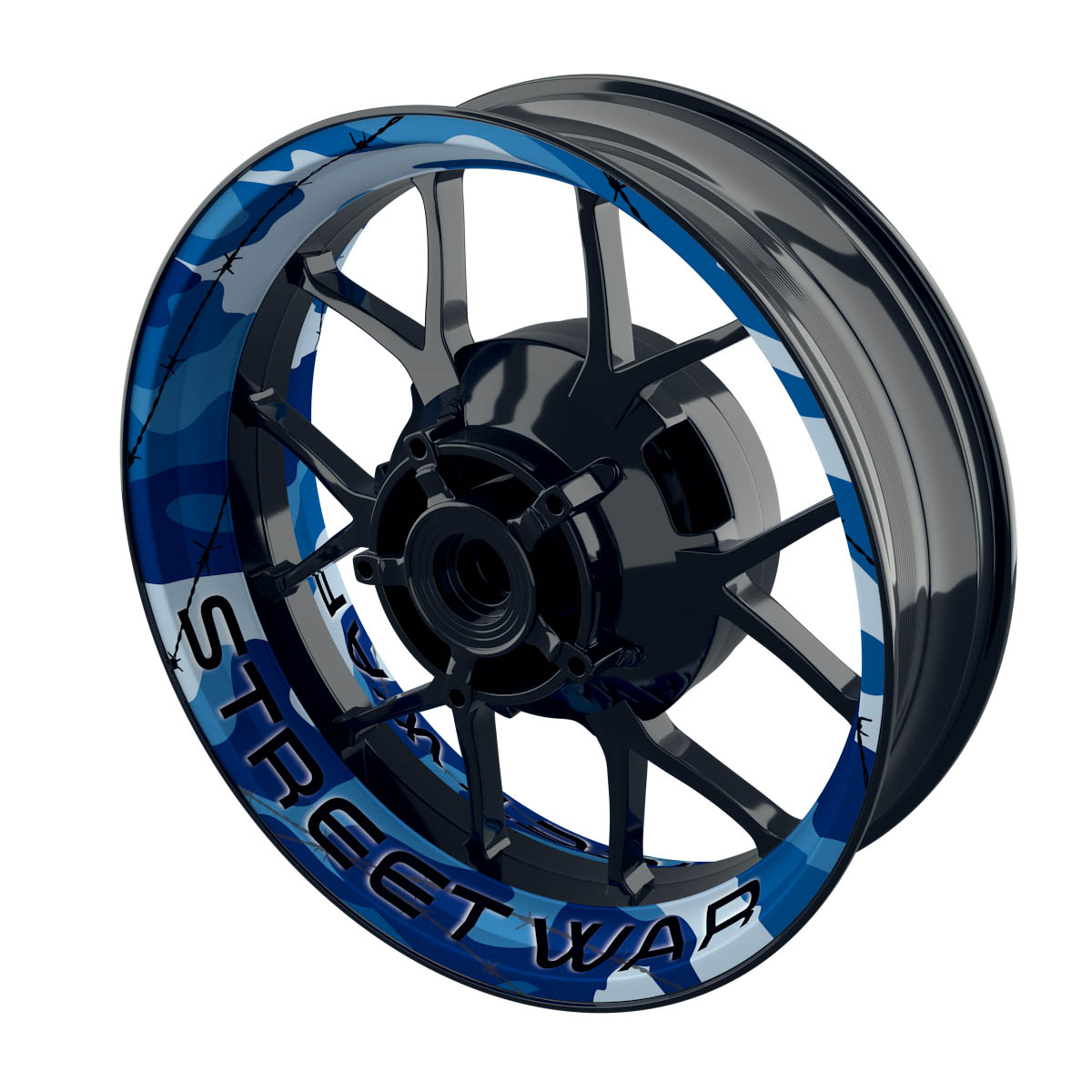 Camouflage Blue rund Streetwar Rim Decals Premium