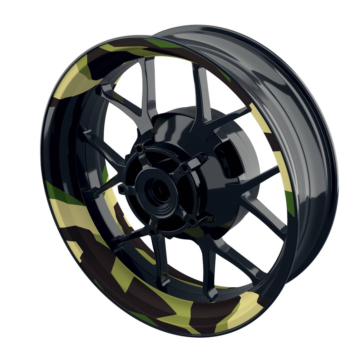 Felgenaufkleber Camouflage Eckig Gruen Wheelsticker Premium geteilt